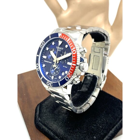 Tissot Men's Watch Seastar Swiss Quartz Chronograph Pepsi Bezel T1204171104103 - Picture 2 of 15